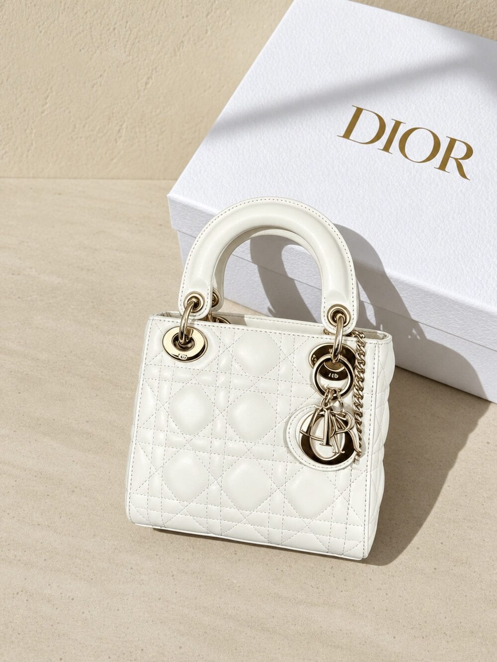 Dior White Cannage Lambskin Mini Lady Dior Handbag with Top Handles - Picture 2 of 7